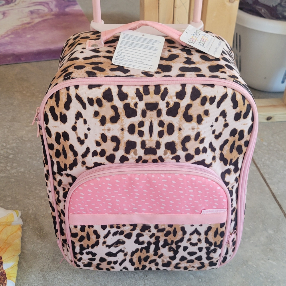 Leopard Print Kids Backpack with Pink Accents